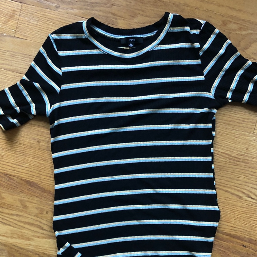 Fate Black Short Sleeve Tee with White and Light Blue Stripes